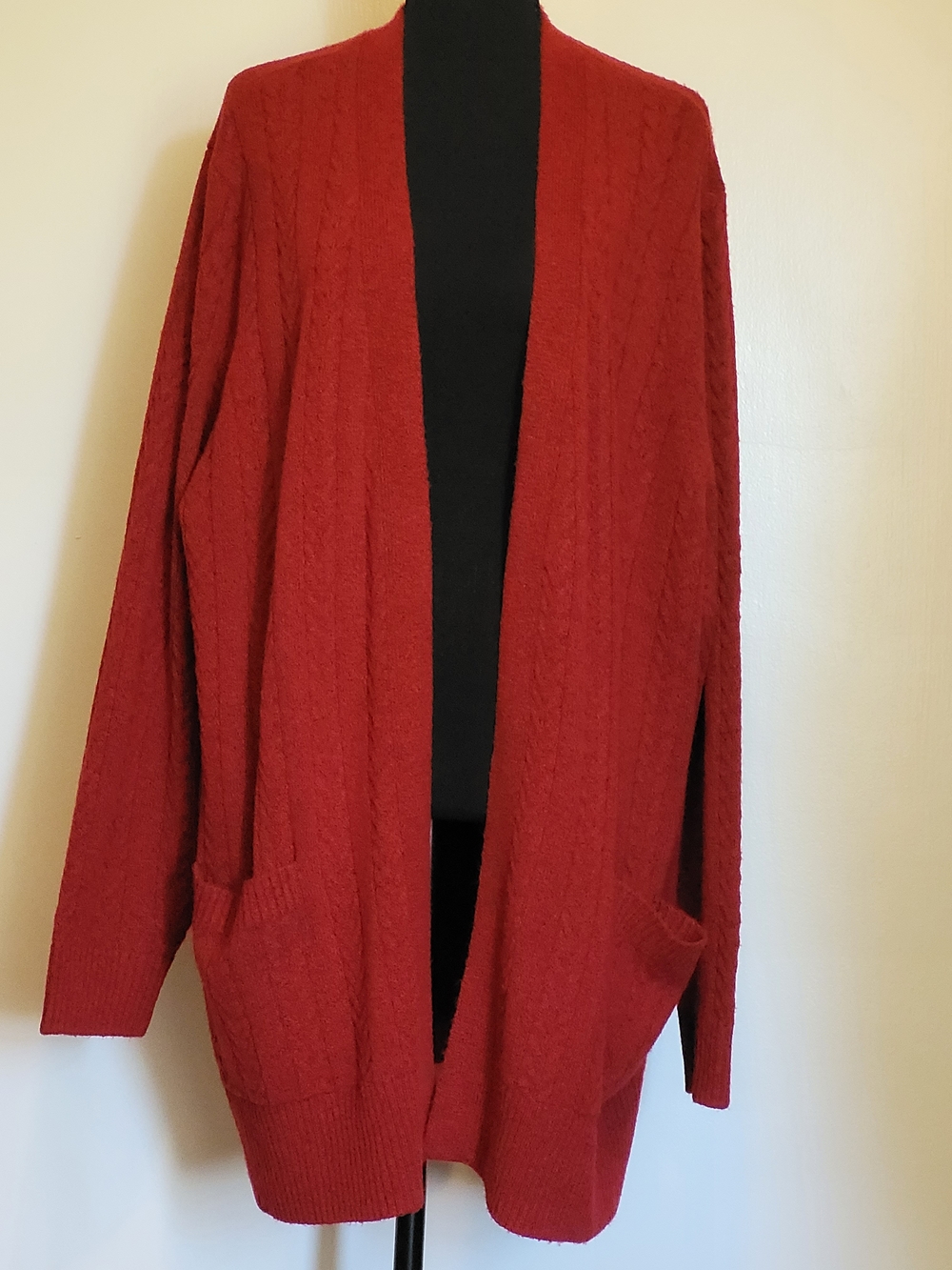 89th & Madison Open-Front Cable Cardigan Red Front Pockets Womens 2X